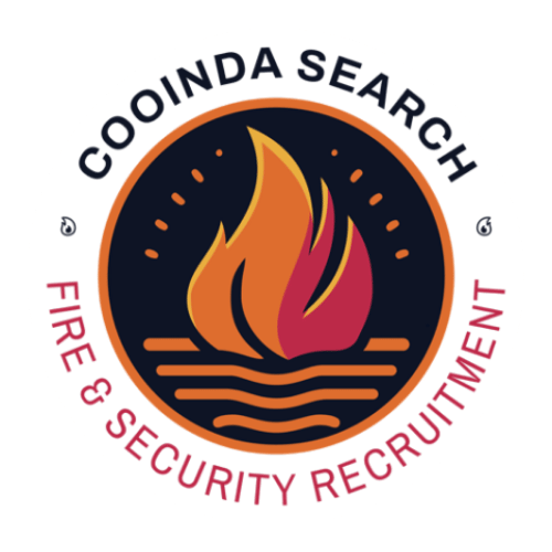 Circular logo for Cooinda Search Fire & Security Recruitment featuring a stylized flame above wavy lines, with text surrounding the image. Circular logo for Cooinda Search Fire & Security Recruitment featuring a stylized flame above wavy lines, with text surrounding the image.